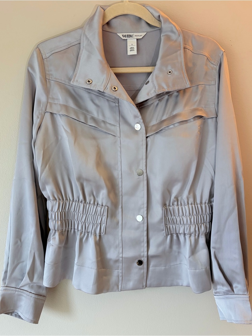 White House Black Market Light Silver Satin Utility Jacket size S